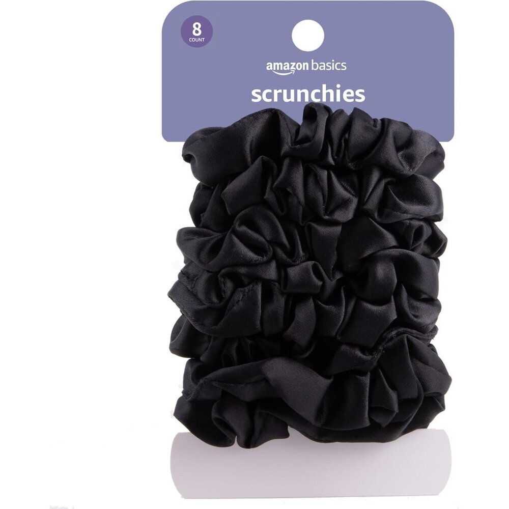 Satin Scrunchies Black Hair Ties, Pack of 8